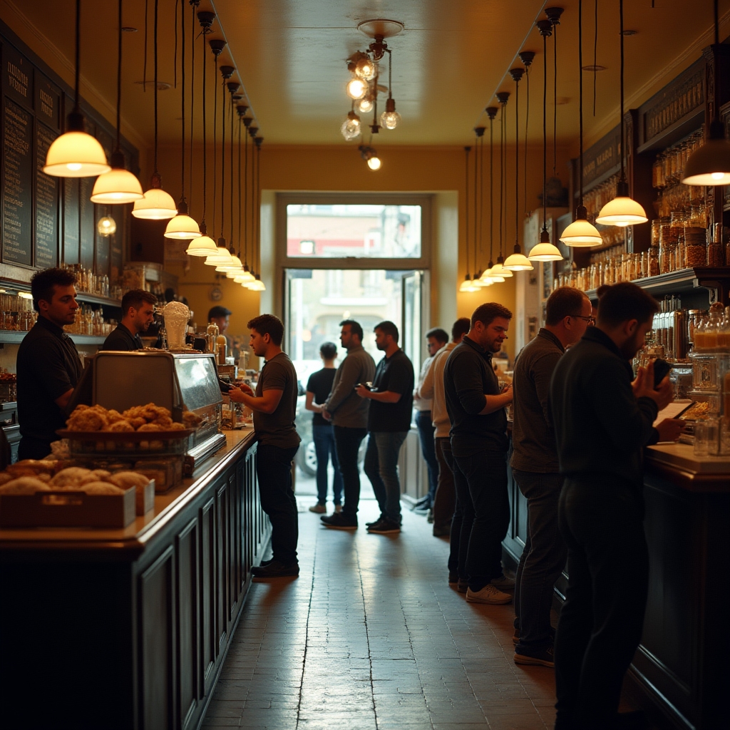 Servizio in un bar italiano durante l'ora di punta mattutina
