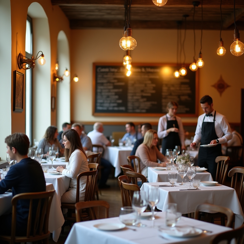 Interno di ristorante italiano con tavoli apparecchiati